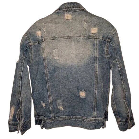 Wear Jeans Retro Long Sleeve Button Worn Broken In Frayed Hole Denim Jacket Coat - Picture 2 of 6